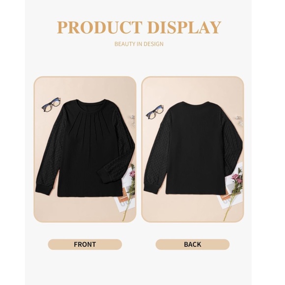 Elegant Black Lace Sleeve Women's Top - Picture 4 of 8